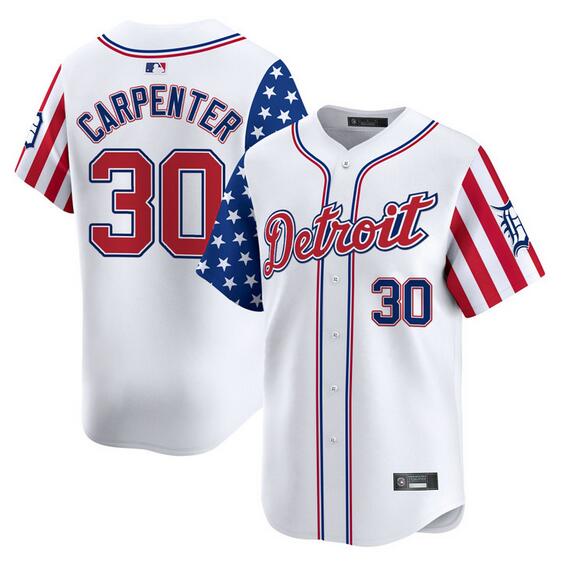 Men's Detroit Tigers #30 Kerry Carpenter White 2025 Independence Day Vapor Premier Limited Stitched Baseball Jersey Men's Detroit Tigers #30 Kerry Carpenter White 2025 Independence Day Vapor Premier Limited Stitched Baseball Jersey